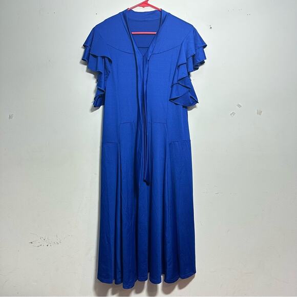 Dance Innovations Royal Blue Performance Dress, Flowy Ruffle Sleeve, NWT size AM - Picture 5 of 15